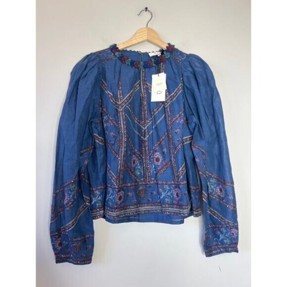 NWT Sea New York Lightweight Non-Stretch Voile Long Sleeves Valeria Top Navy - Picture 2 of 7